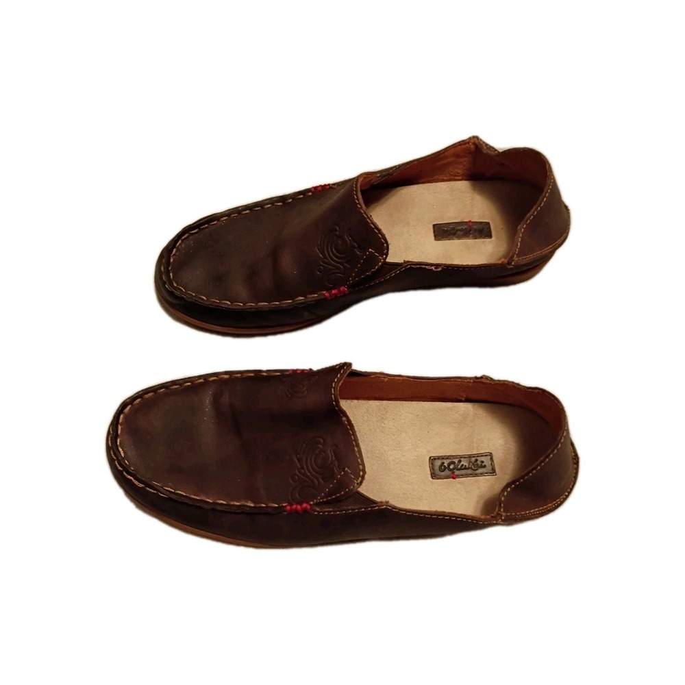OluKai Nohea Nubuck Leather Brown  Slip-On Loafers / Slides Shoes Women's 7w USA